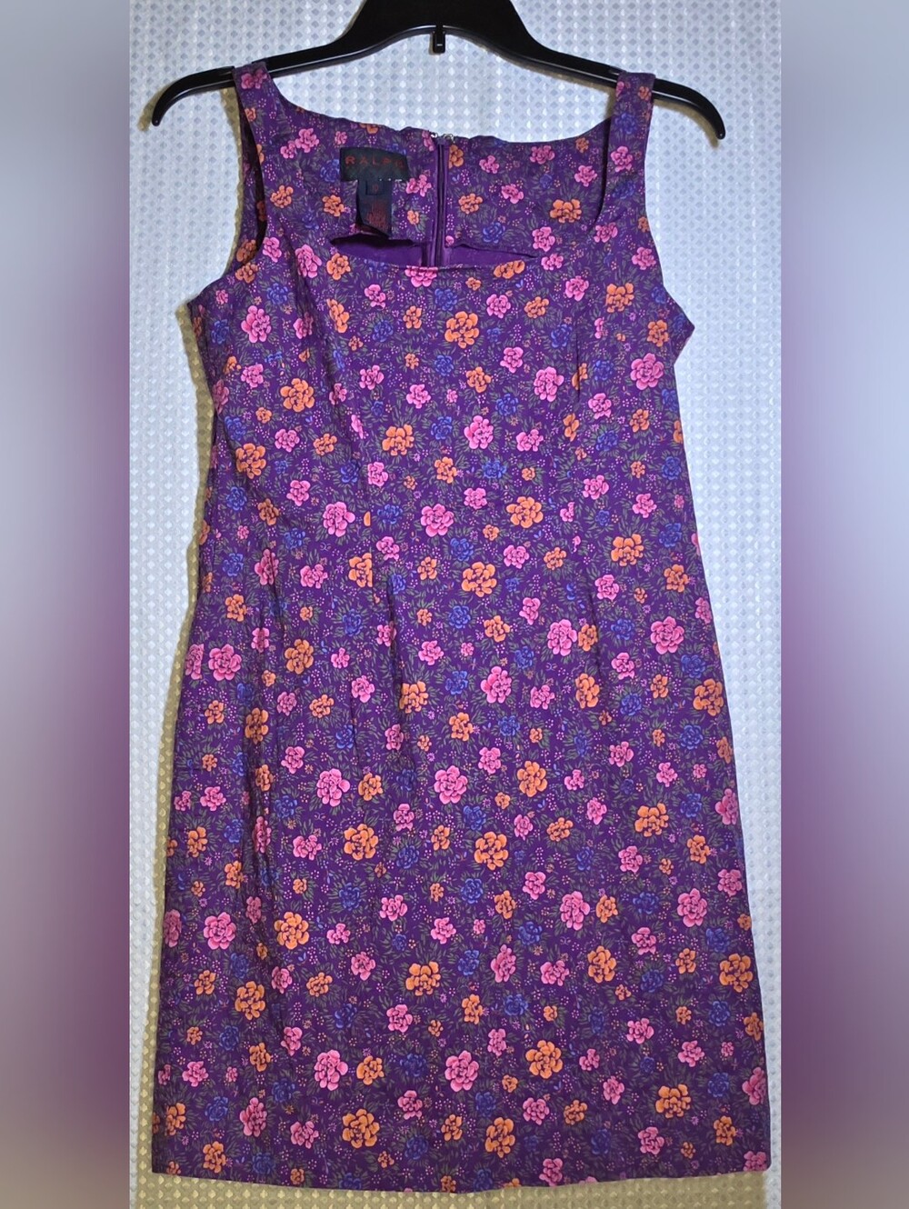 Vintage Ralph Lauren Purple Floral Sheath Dress Cotton Stretch Sz 10 - Picture 11 of 15